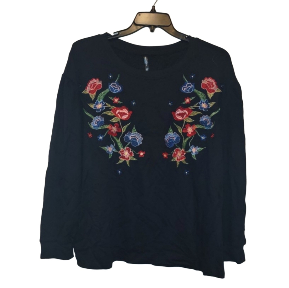 Floral Embroidered Black Top